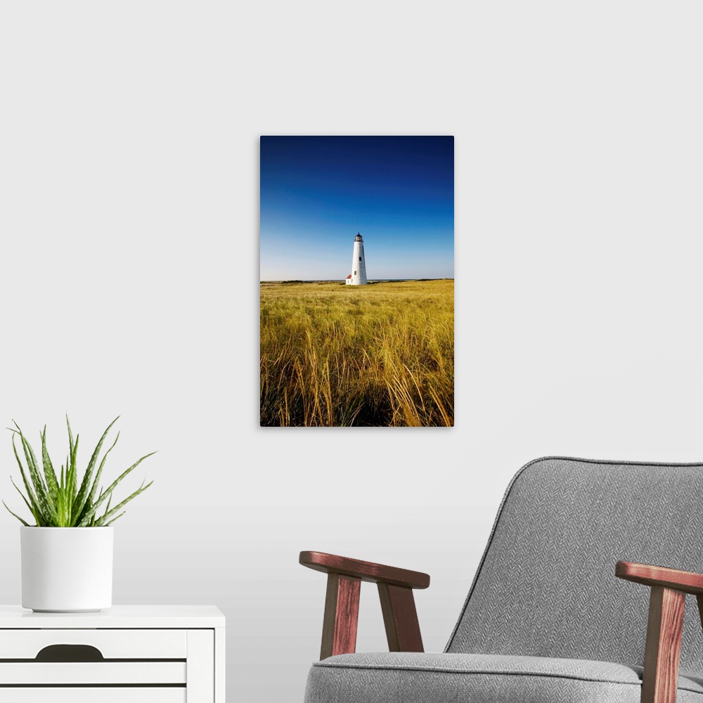 A modern room featuring Great Point Lighthouse on Nantucket Island.