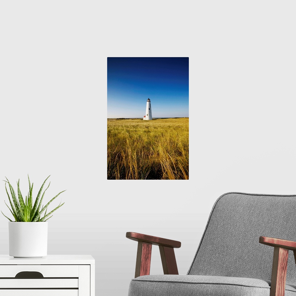 A modern room featuring Great Point Lighthouse on Nantucket Island.