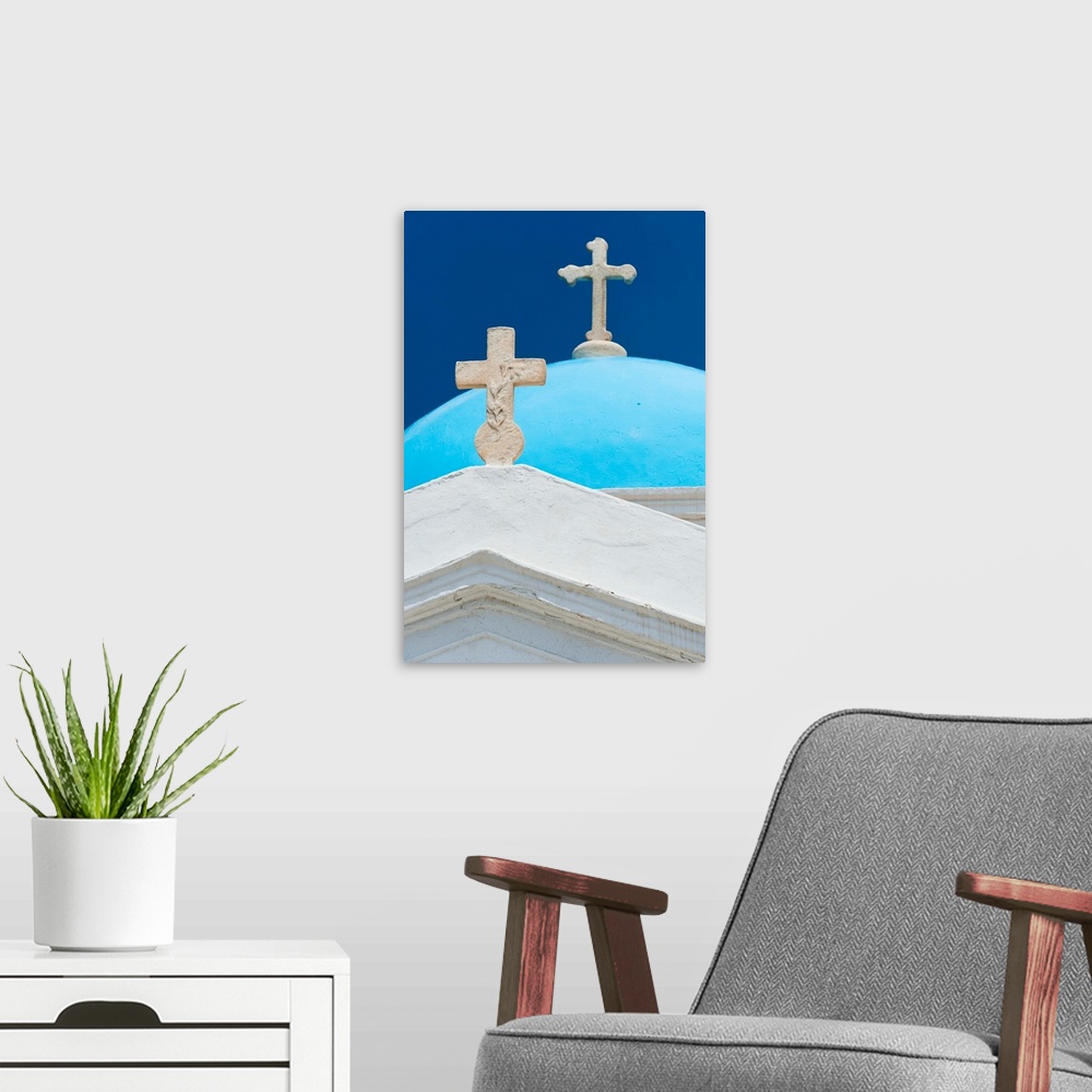 A modern room featuring Greece, Cyclades Islands, Mykonos, Church dome with cross
