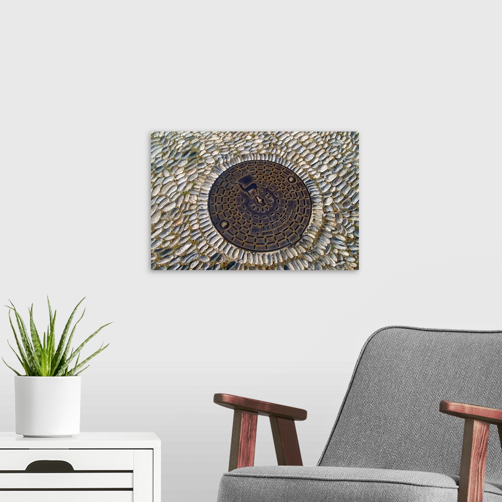 A modern room featuring Greece, Rhodes, Manhole cover with symbol of Rhodes