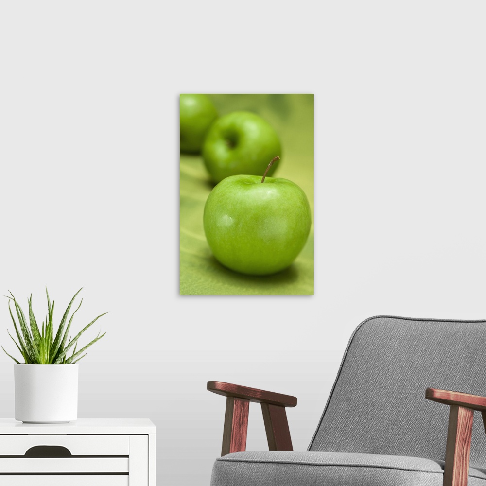 A modern room featuring Green apple