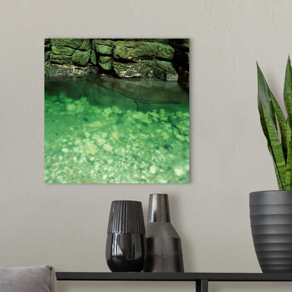 A modern room featuring Green Rocks And River