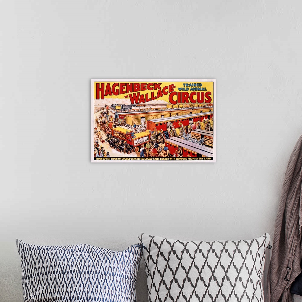 A bohemian room featuring Hagenbeck-Wallace Trained Wild Animal Circus Poster