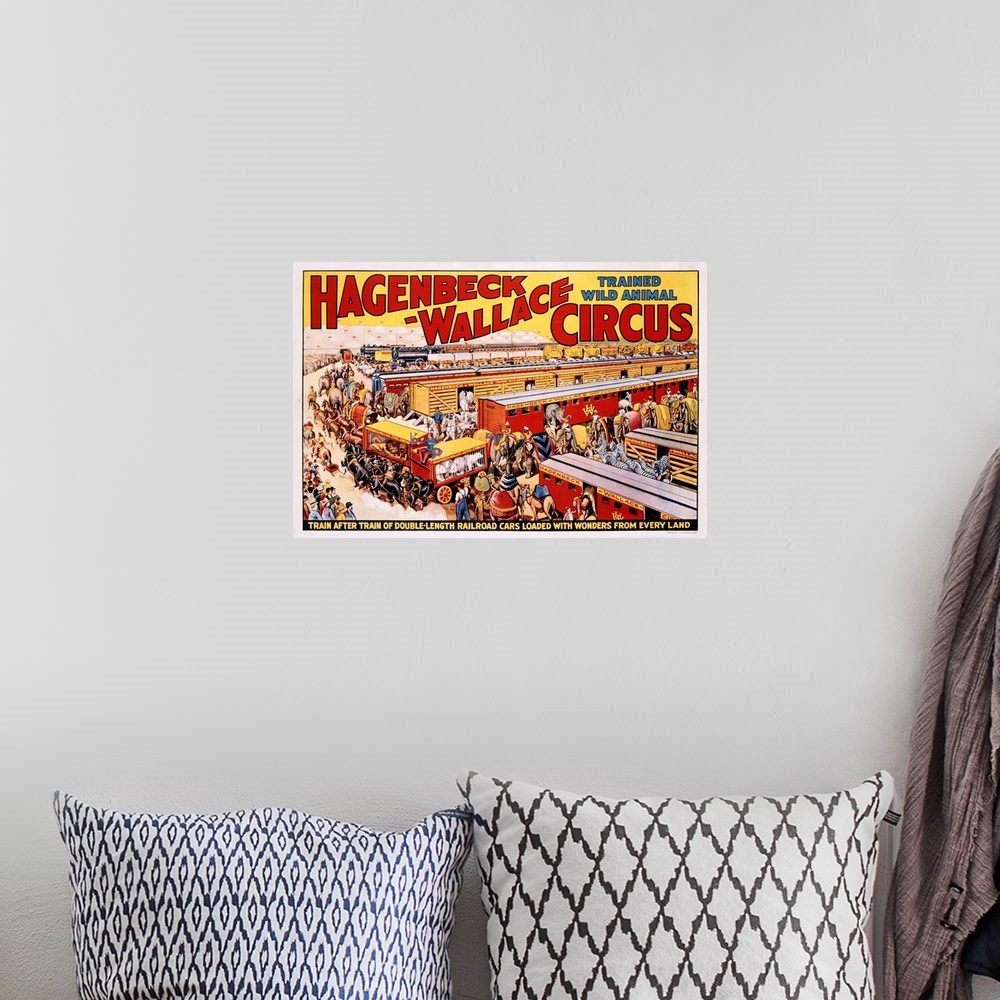 A bohemian room featuring Hagenbeck-Wallace Trained Wild Animal Circus Poster