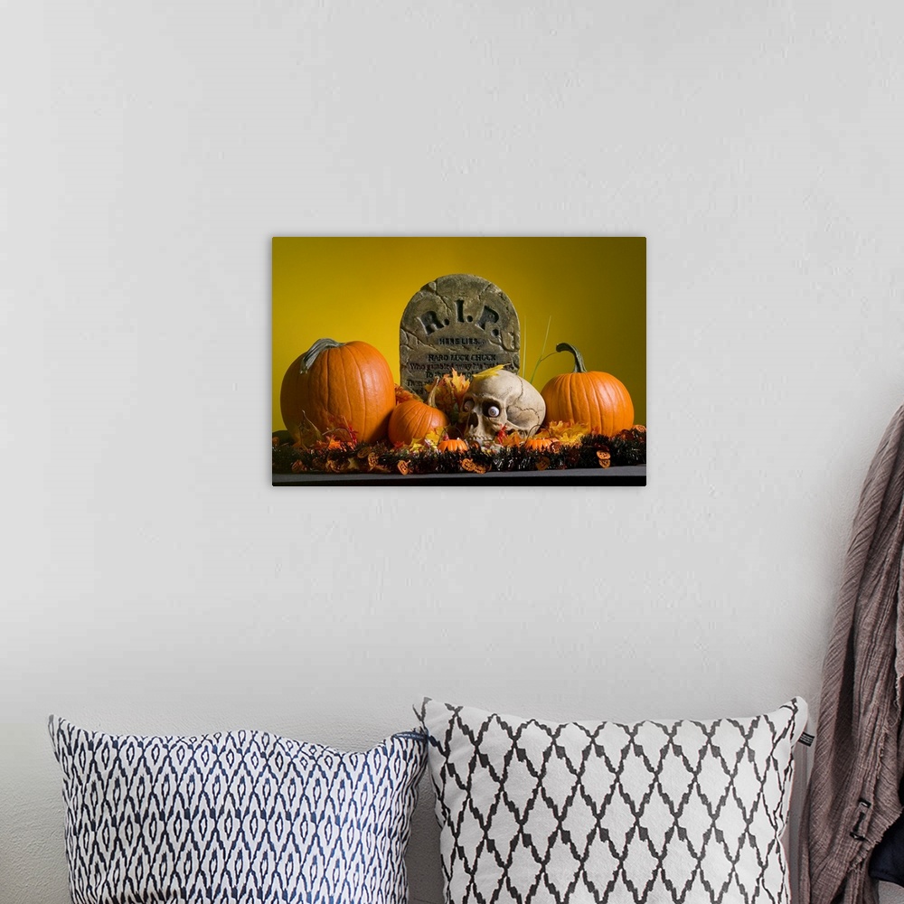 A bohemian room featuring Halloween decorations