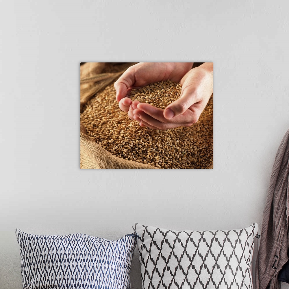 A bohemian room featuring Hands holding wheat