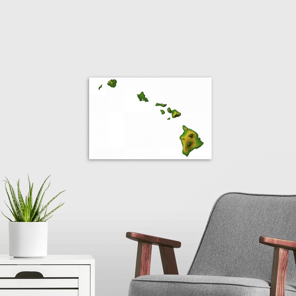 A modern room featuring Hawaii topographic map