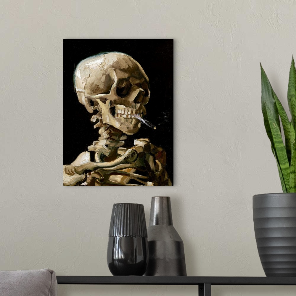 A modern room featuring Vincent van Gogh (French, 1853-1890), Head of a Skeleton with a Burning Cigarette, January-Februa...