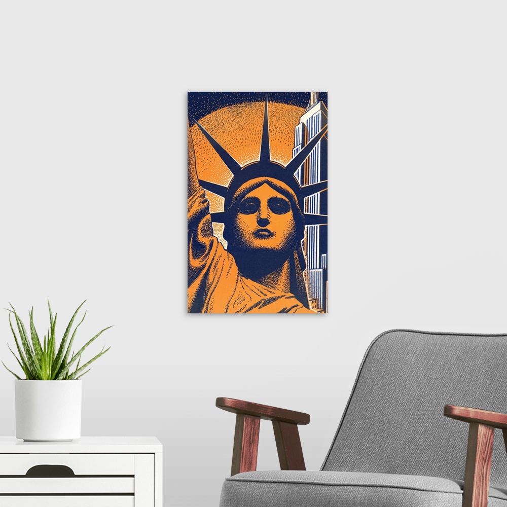 A modern room featuring Head Of Statue Of Liberty