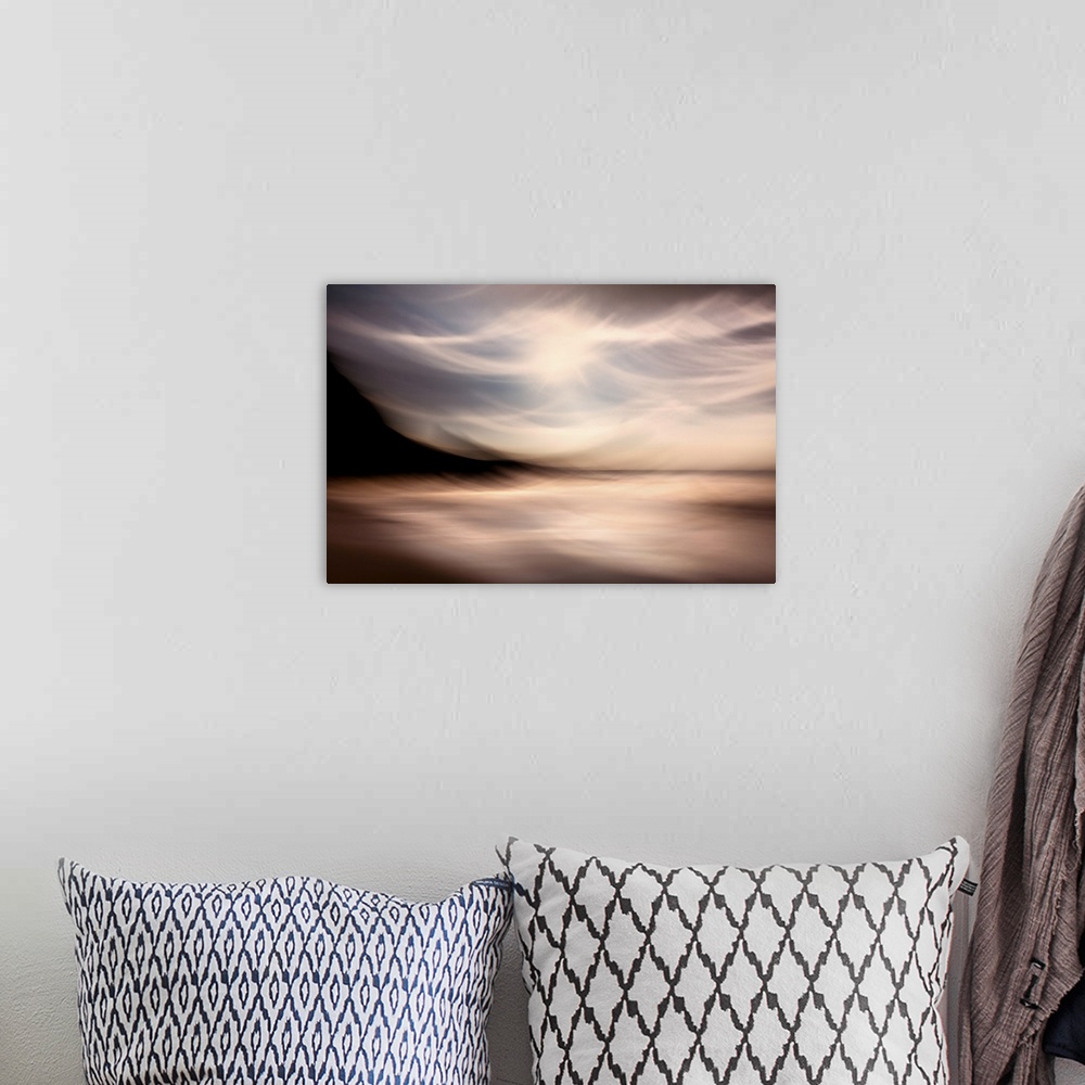 A bohemian room featuring Headland abstracts, Portwrinkle beach in southeast Cornwall. Photograph taken using a technique c...