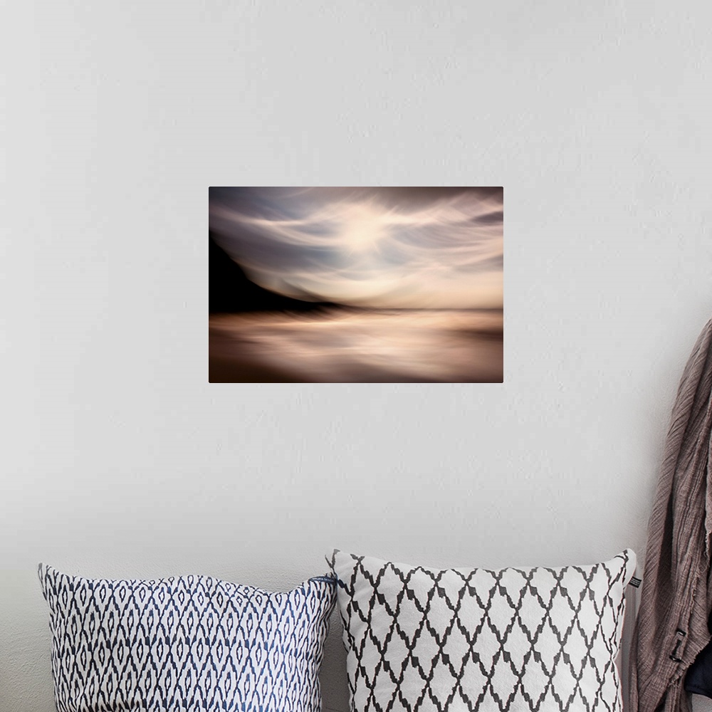 A bohemian room featuring Headland abstracts, Portwrinkle beach in southeast Cornwall. Photograph taken using a technique c...