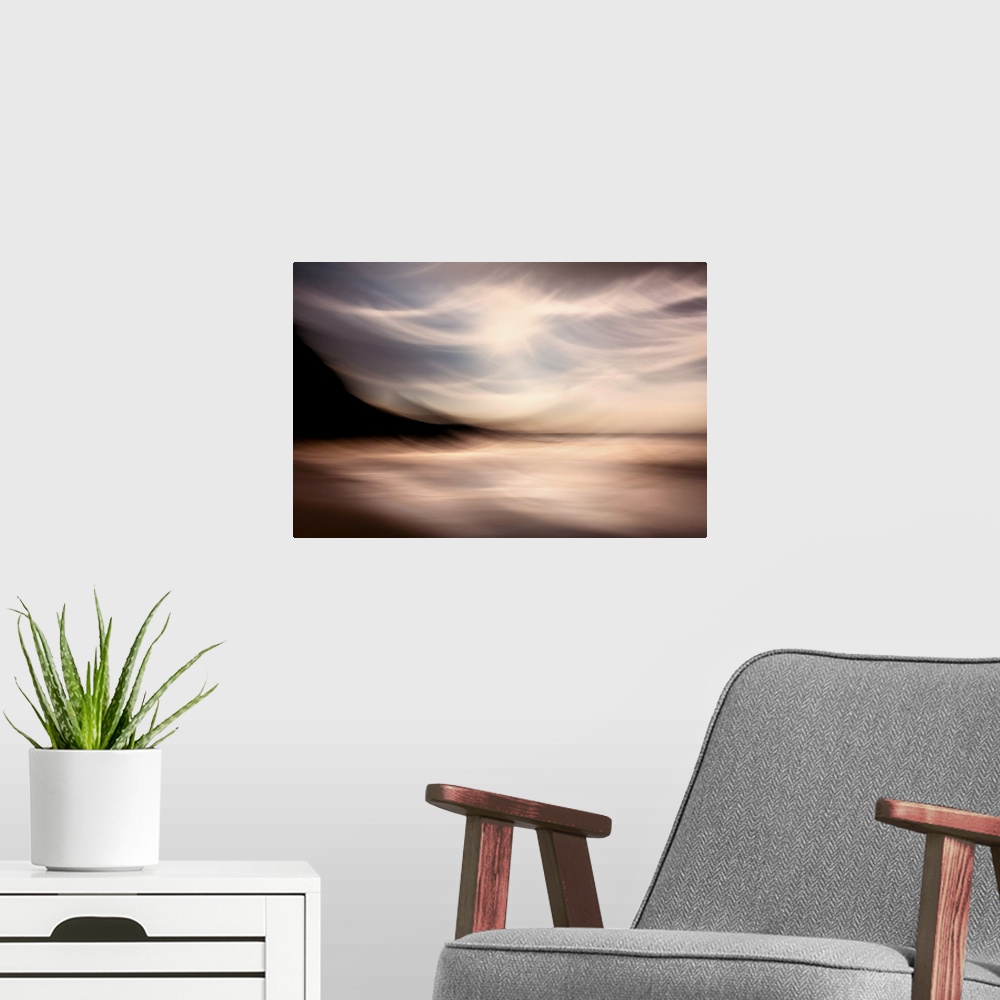 A modern room featuring Headland abstracts, Portwrinkle beach in southeast Cornwall. Photograph taken using a technique c...