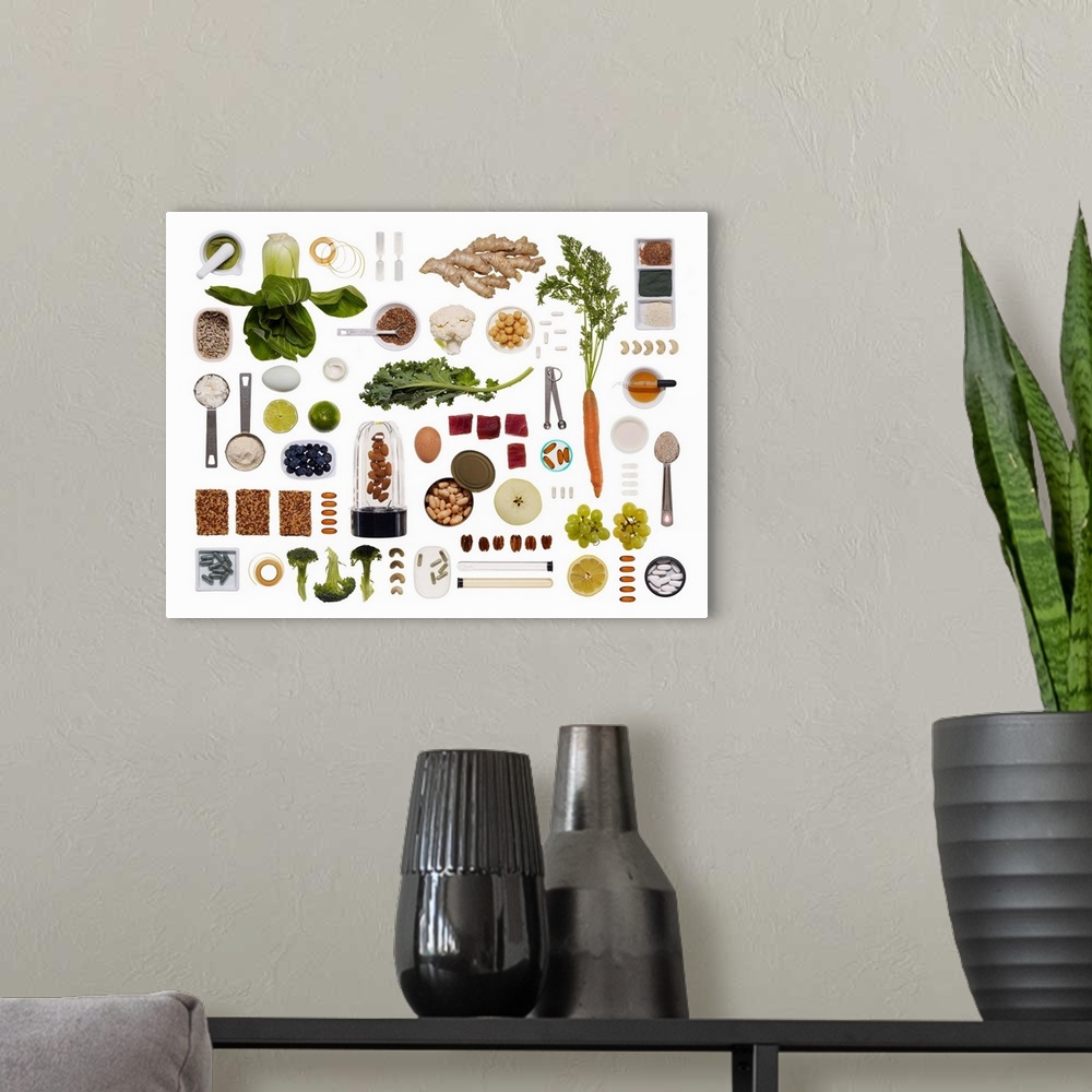 A modern room featuring Healthy food grid on a white background.