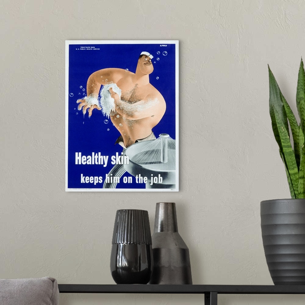 A modern room featuring Healthy Skin Keeps Him On The Job Poster By Price