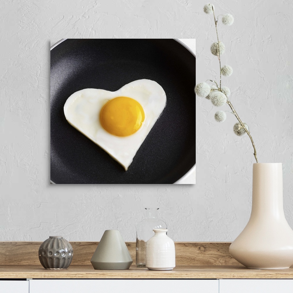 A farmhouse room featuring Heart-shaped fried egg in skillet