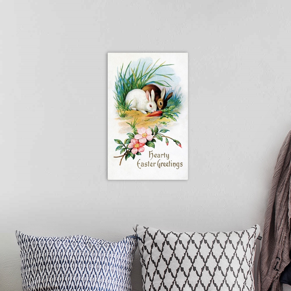 A bohemian room featuring Hearty Easter Greetings Postcard
