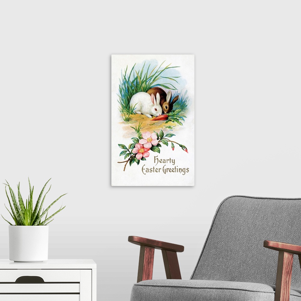A modern room featuring Hearty Easter Greetings Postcard