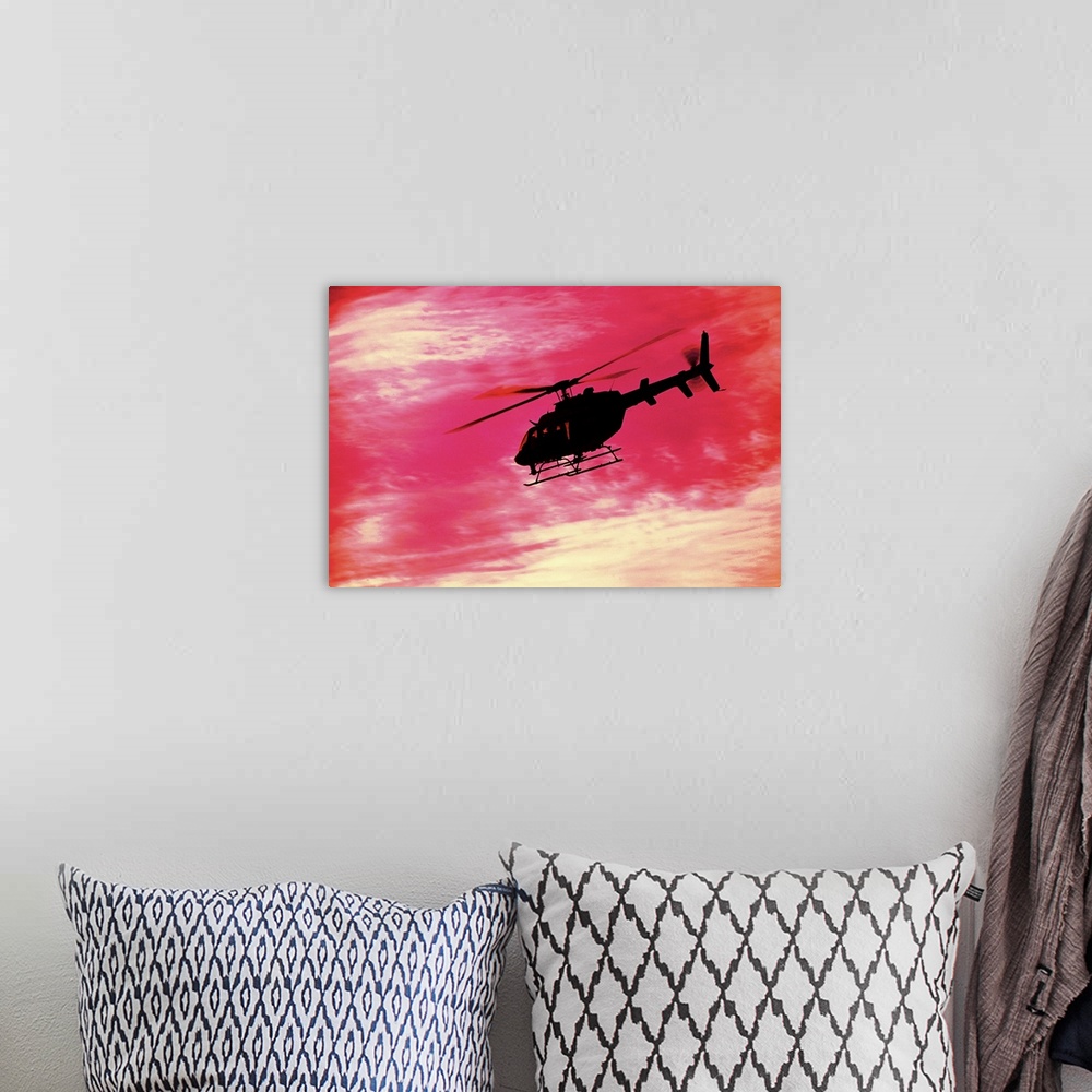A bohemian room featuring Helicopter flying