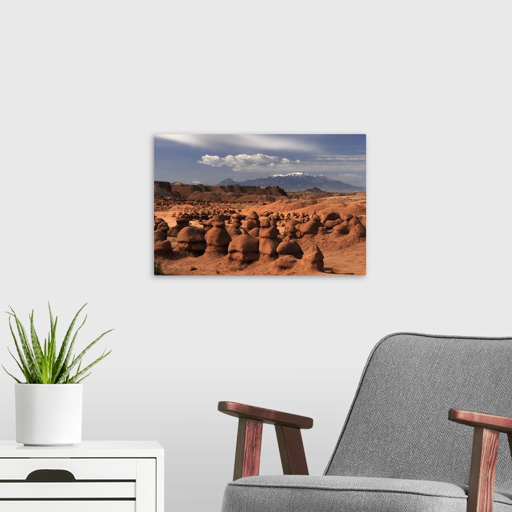 A modern room featuring Henry Mountains, Goblin Valley State Park, Utah, USA.