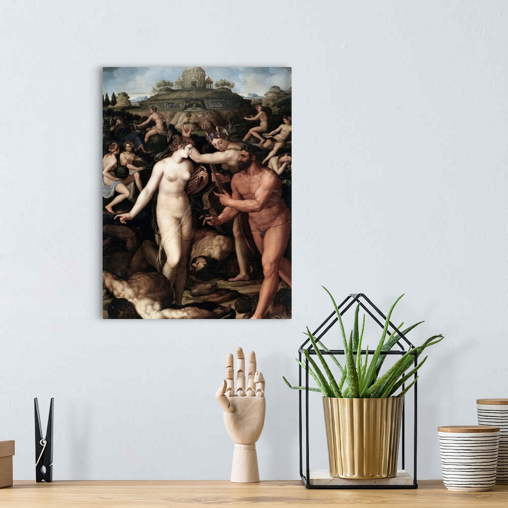 A bohemian room featuring Hercules And The Muses By Alessandro Allori