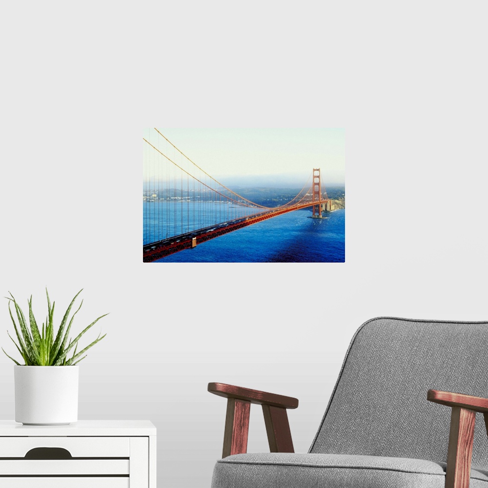 A modern room featuring High angle view of the Golden Gate Bridge
