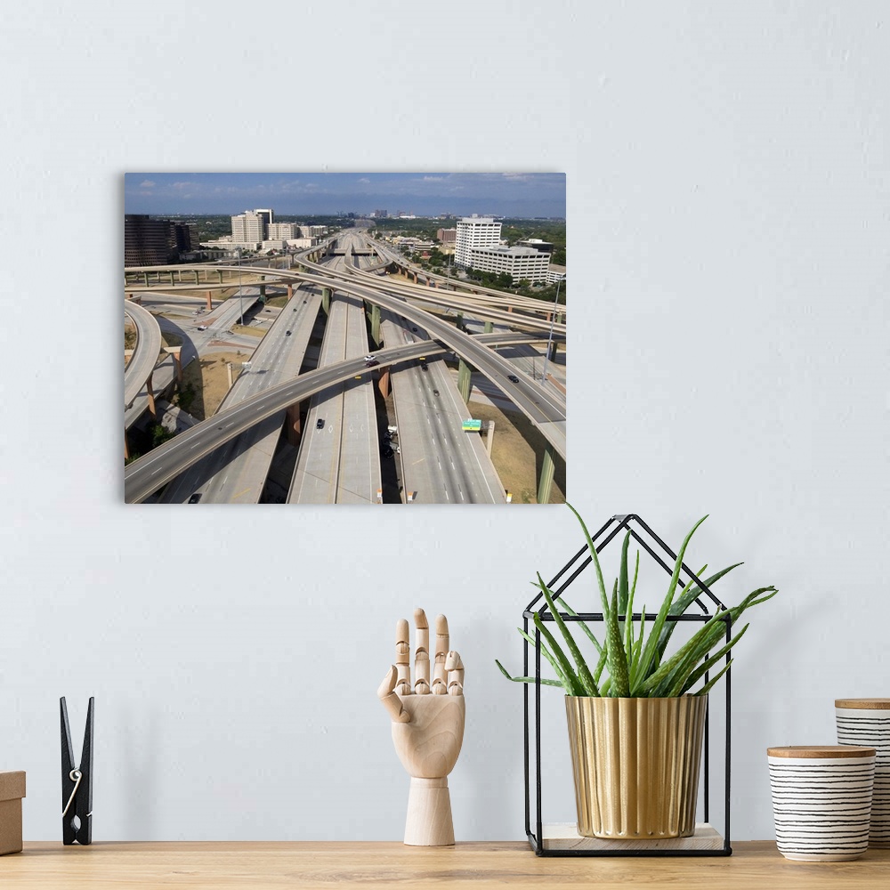 A bohemian room featuring High five interchange on quiet Sunday morning here in Dallas, Texas.