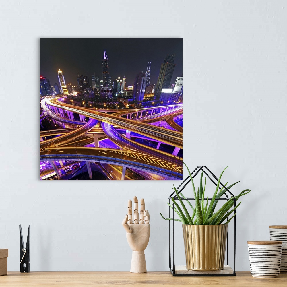 A bohemian room featuring Highway intersection at night, Shanghai, China.