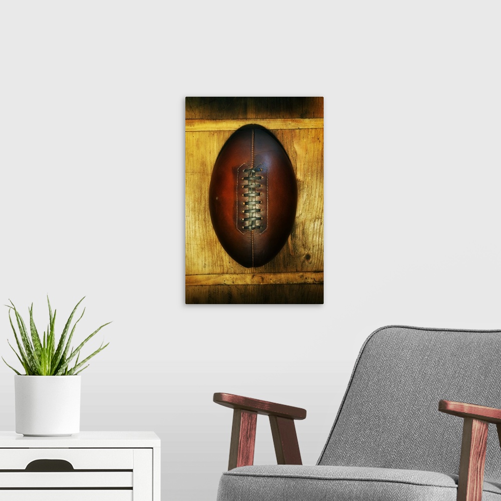 A modern room featuring Historic rugby ball
