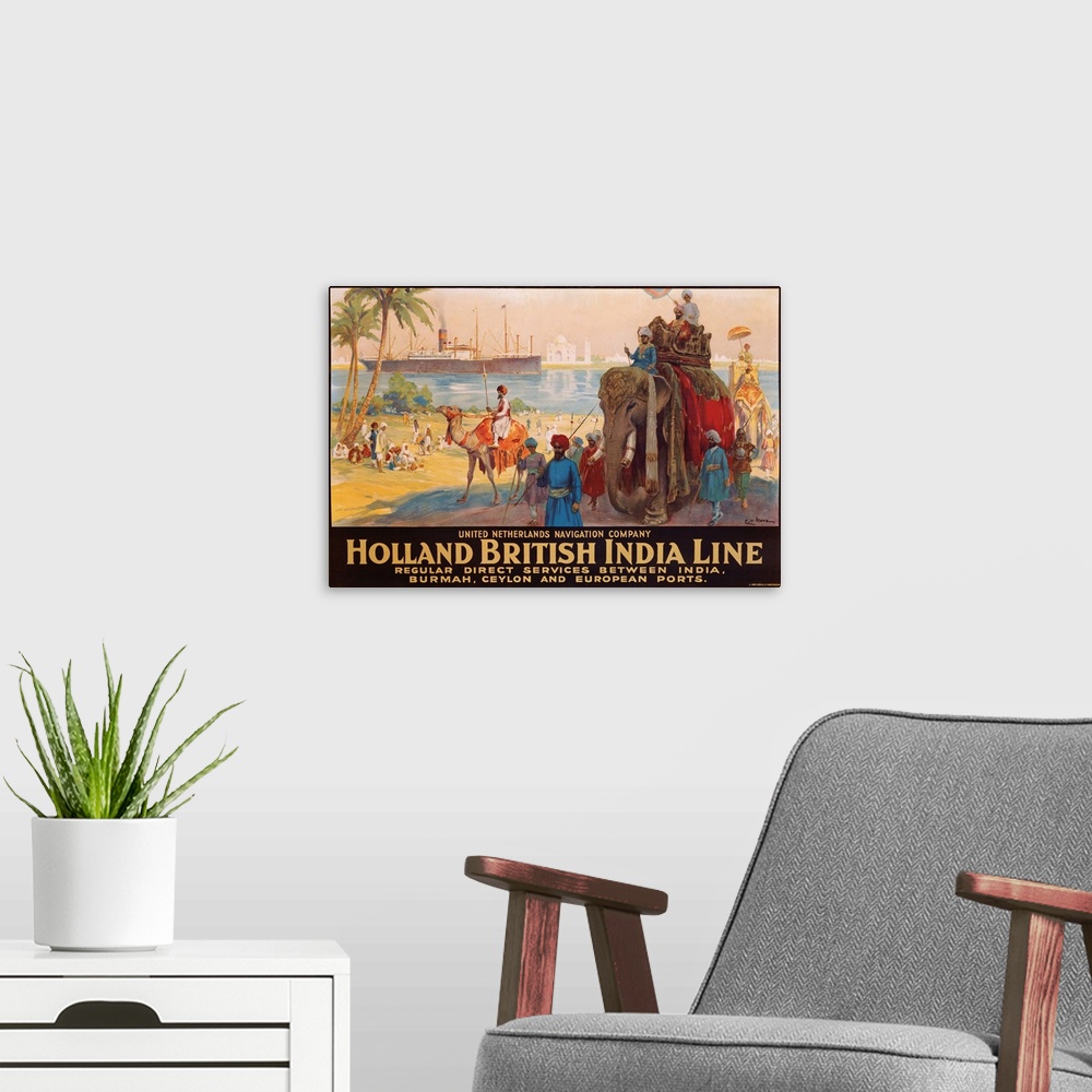 A modern room featuring Holland British India Line Poster by E.V. Hove