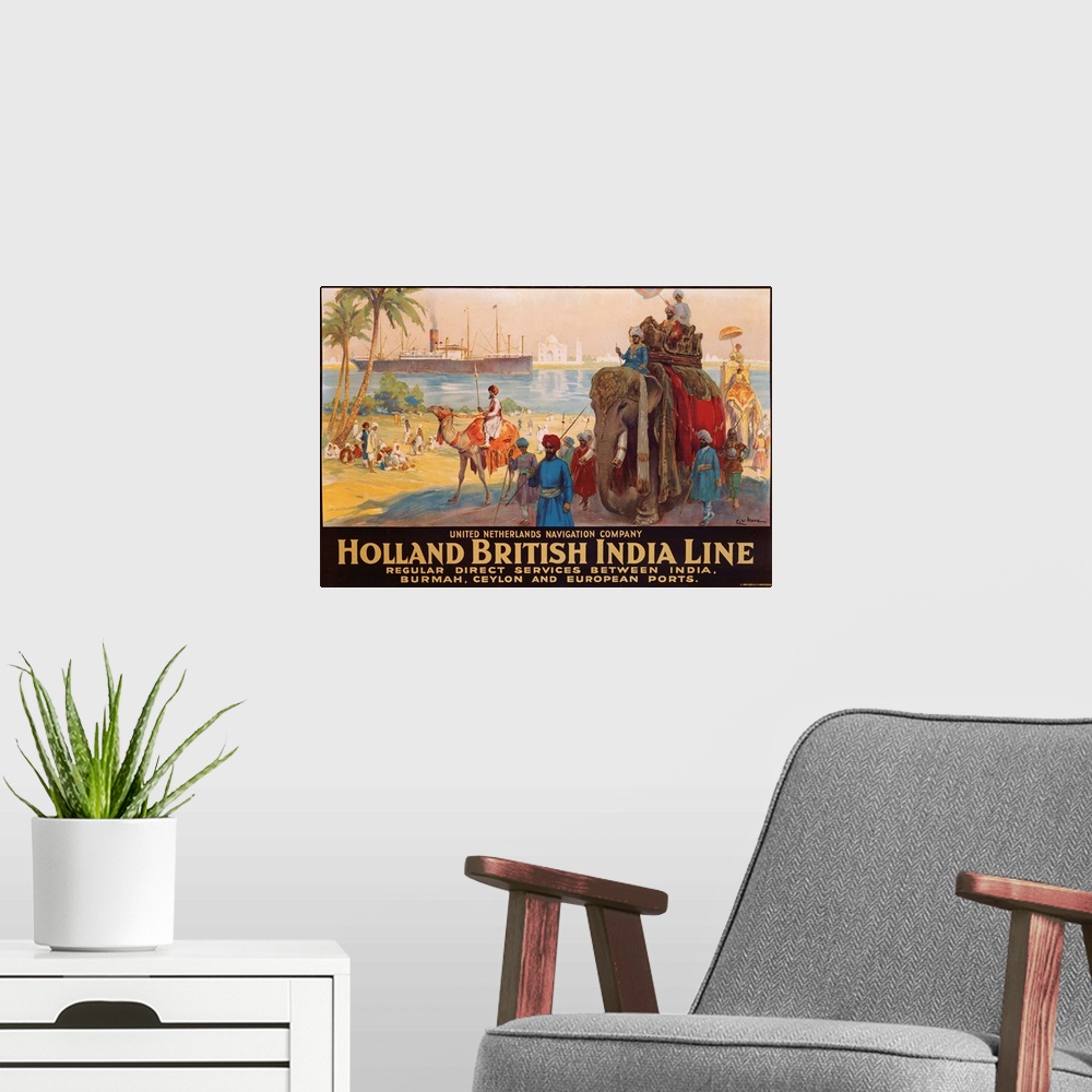 A modern room featuring Holland British India Line Poster by E.V. Hove