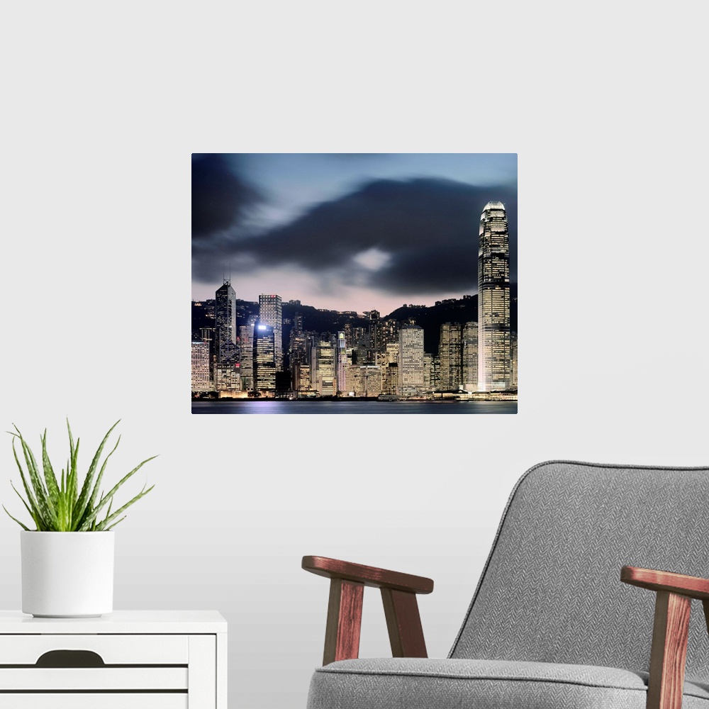A modern room featuring Hong Kong Skyline And Financial District At Dusk