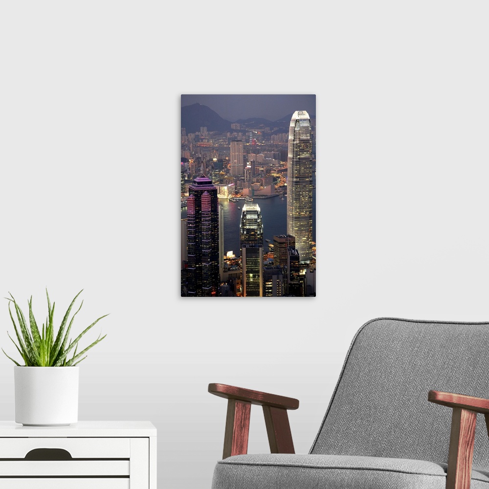 A modern room featuring Hong Kong Skyline And Victoria Harbor At Night