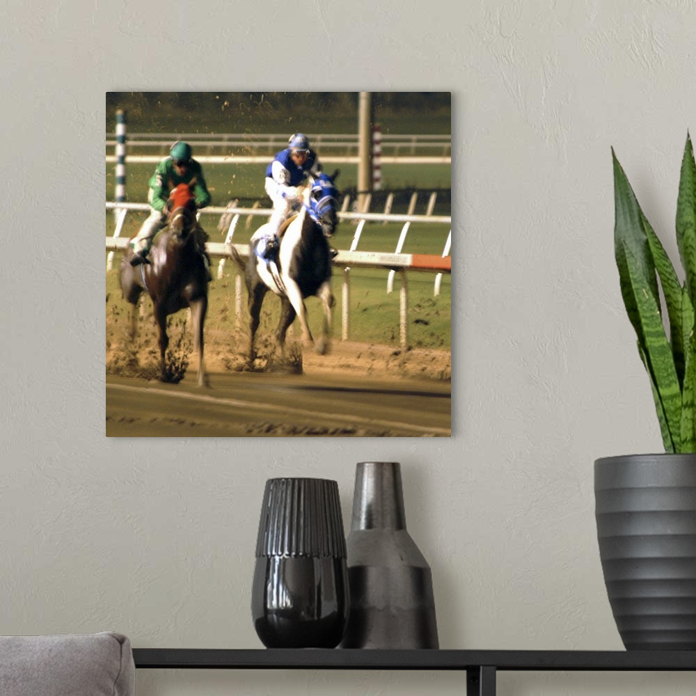 A modern room featuring Horse racing