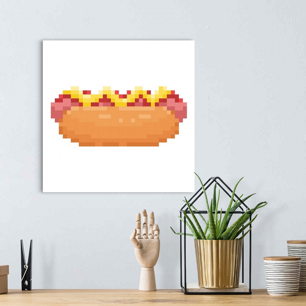A bohemian room featuring Hot Dog Pixel Art