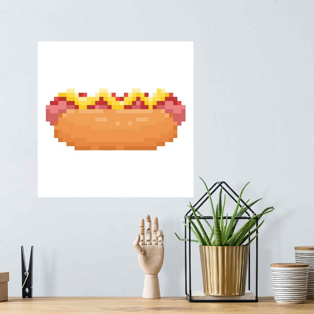 A bohemian room featuring Hot Dog Pixel Art