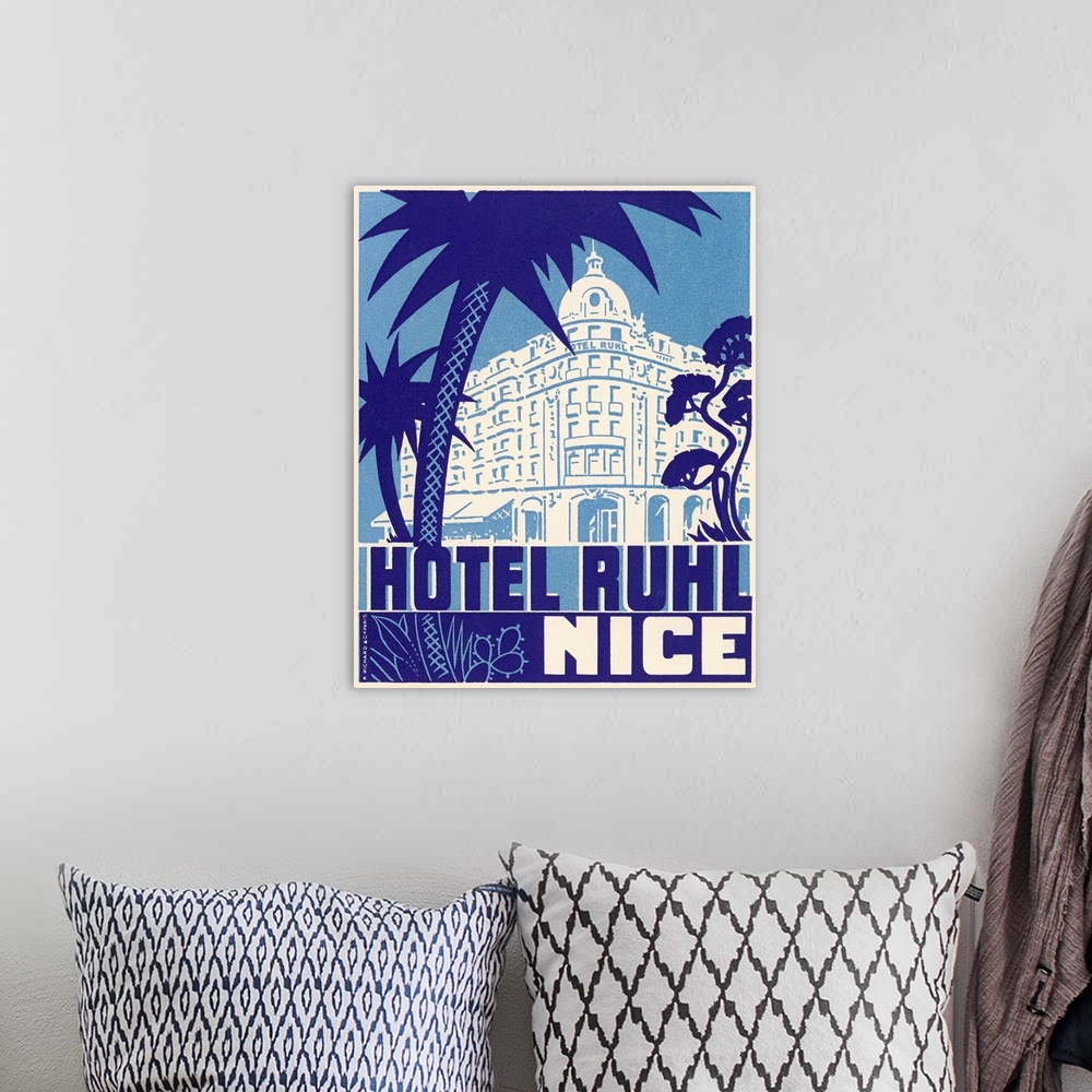 A bohemian room featuring Hotel Ruhl Nice Luggage Label