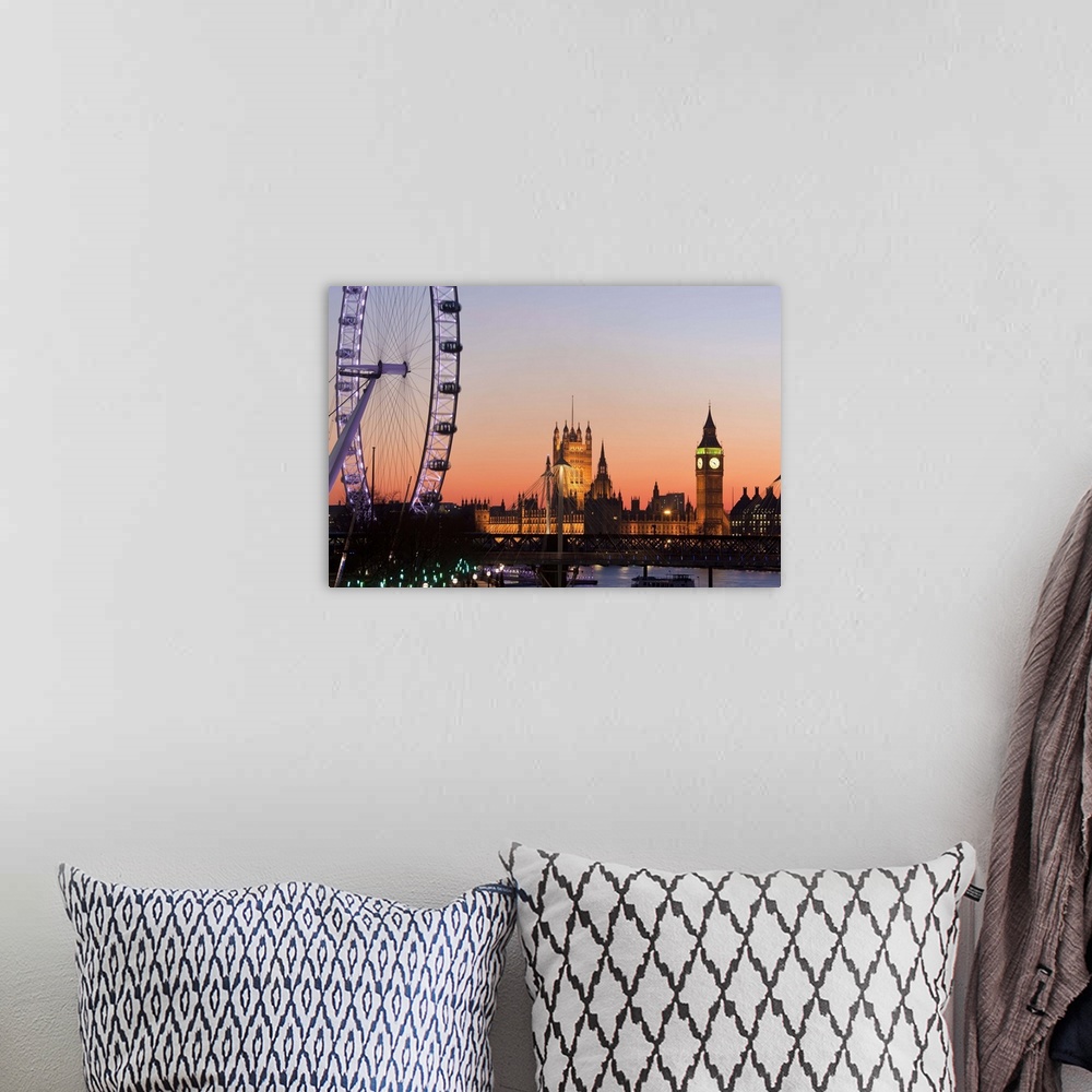 A bohemian room featuring Houses of Parliament & London Eye, Westminster, London, UK