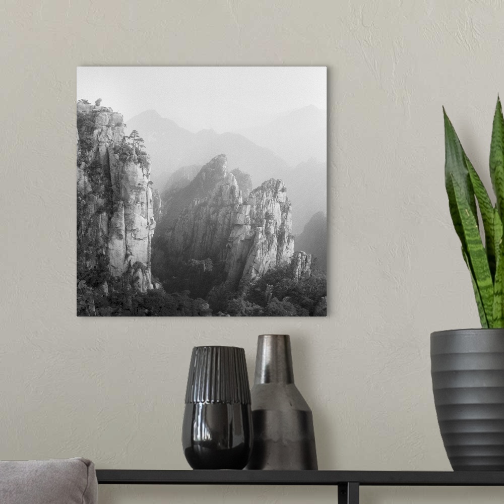 A modern room featuring Huangshan mountains are top touristic site in China.