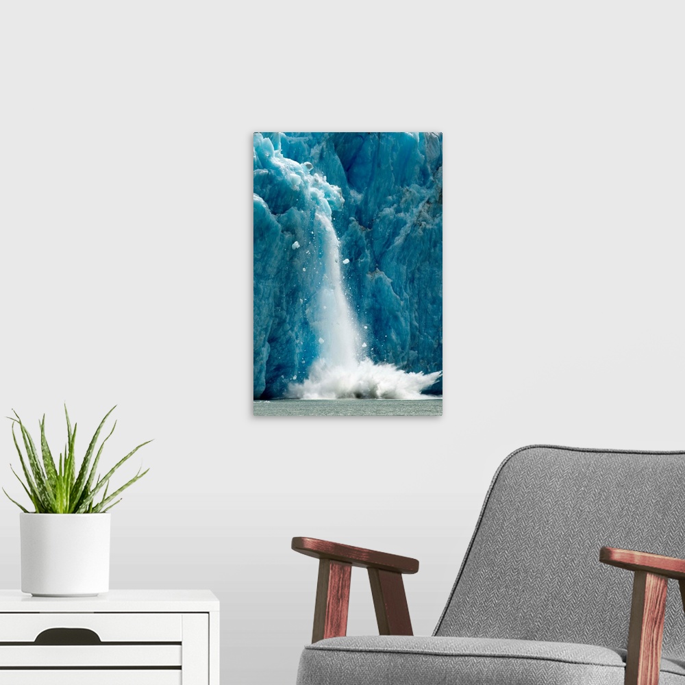 A modern room featuring USA, Alaska, Tracy Arm-Fords Terror Wilderness, Icebergs calve with massive splash from Dawes Gla...