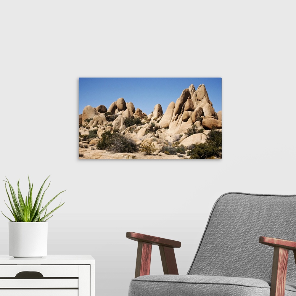 A modern room featuring Rock formations of Joshua Tree National Park in California.