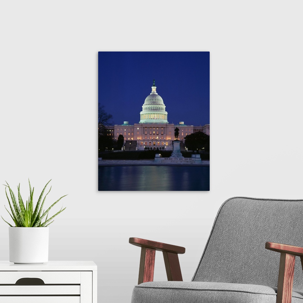 A modern room featuring Illuminated Capitol At Night, Washington D.C.