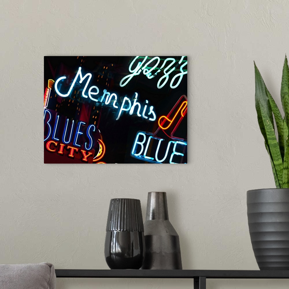 A modern room featuring Illuminated signs on Beale Street in Memphis