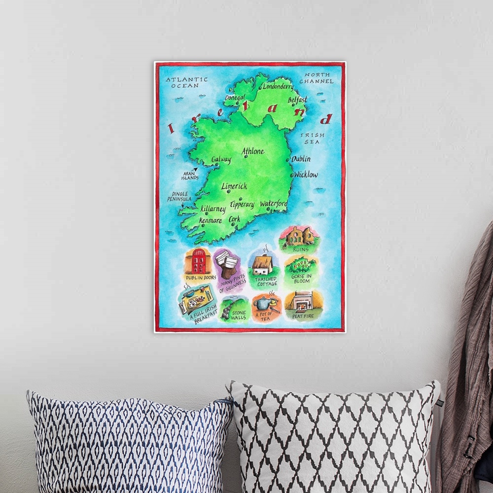 A bohemian room featuring Illustrated Map of Ireland