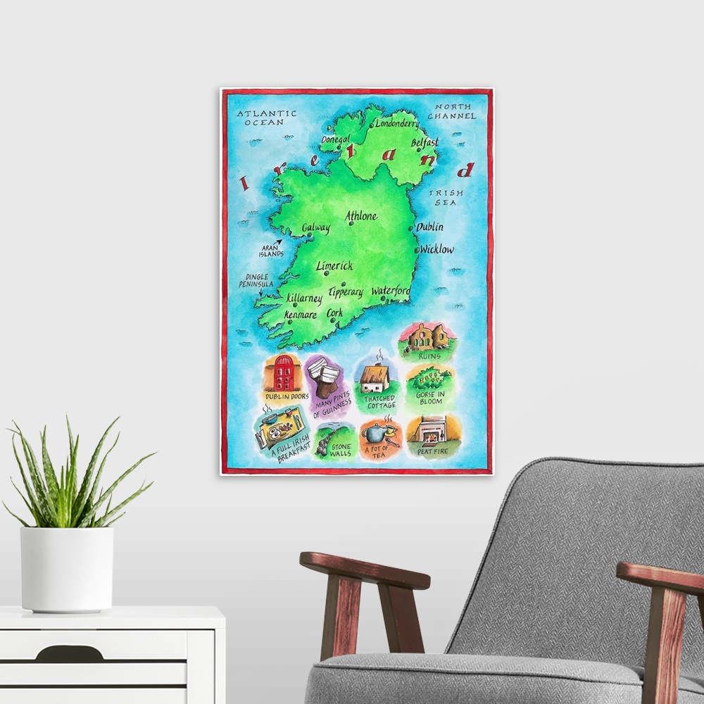 A modern room featuring Illustrated Map of Ireland