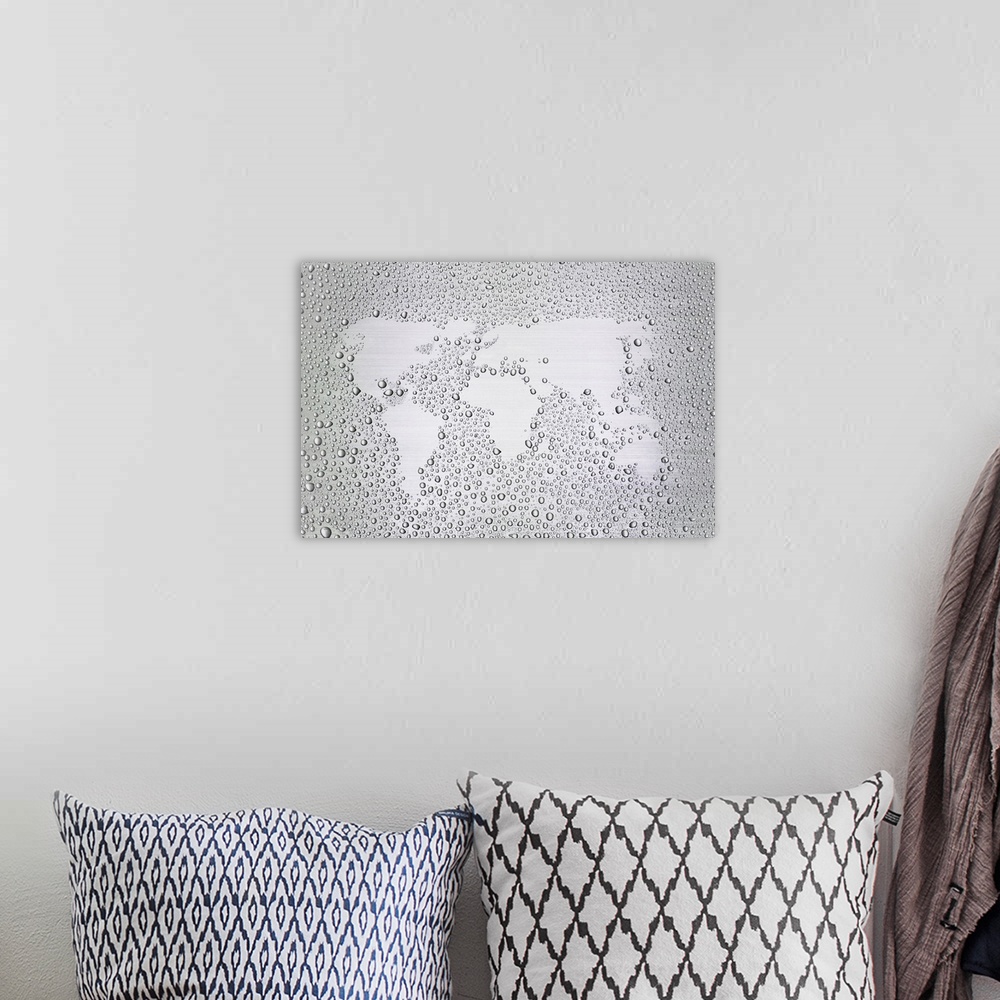 A bohemian room featuring Image of world map made of condensation