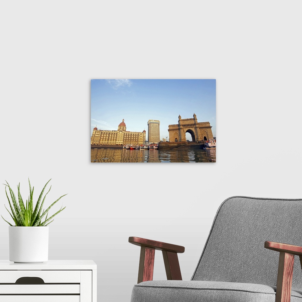 A modern room featuring India, Mumbai, Gateway of India, view across harbour