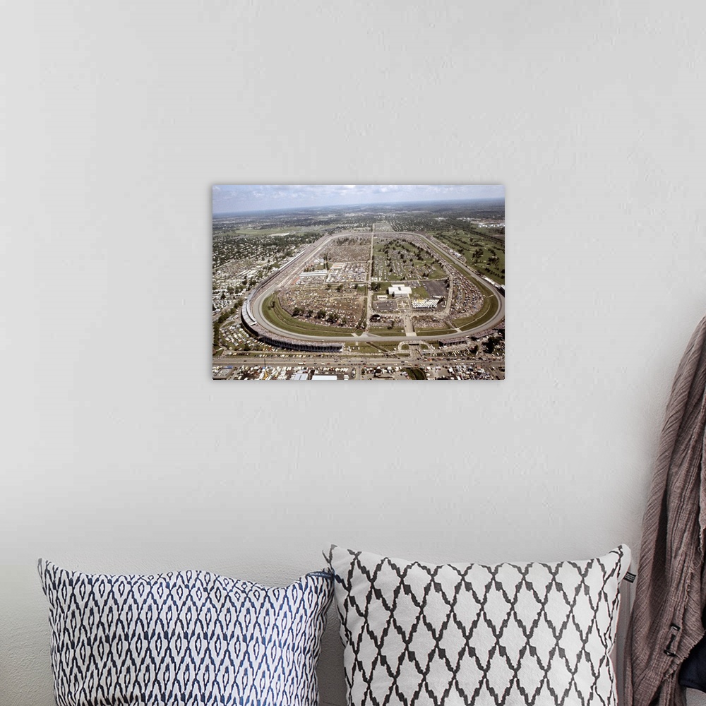 A bohemian room featuring Indianapolis Speedway. Aerial scene of Indy 500 race site at Indianapolis, Indiana.