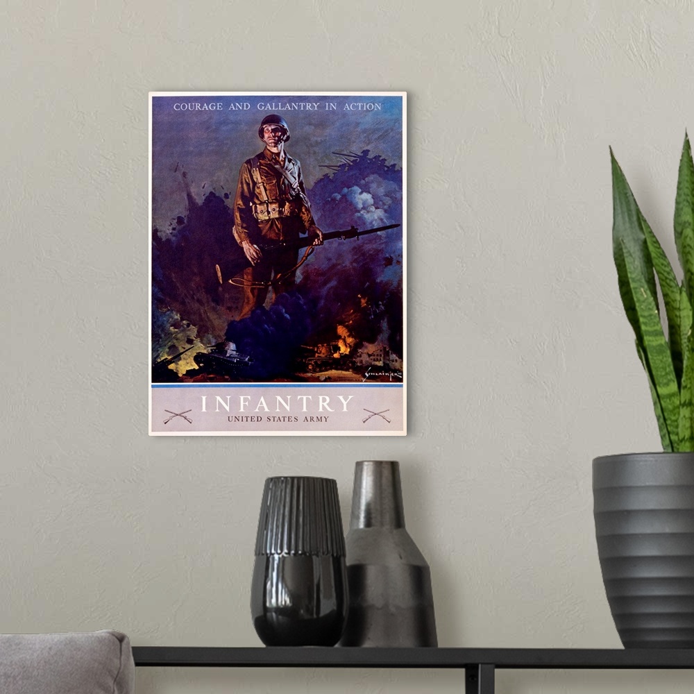 A modern room featuring Infantry Recruitment Poster By Jes Schlaikjer