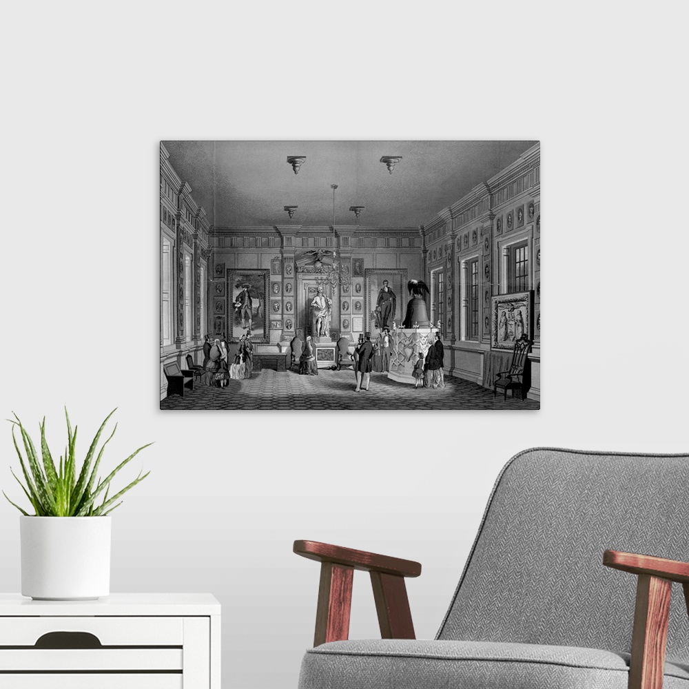 A modern room featuring Interior View Of Independence Hall, Philadelphia By M. Rosenthal