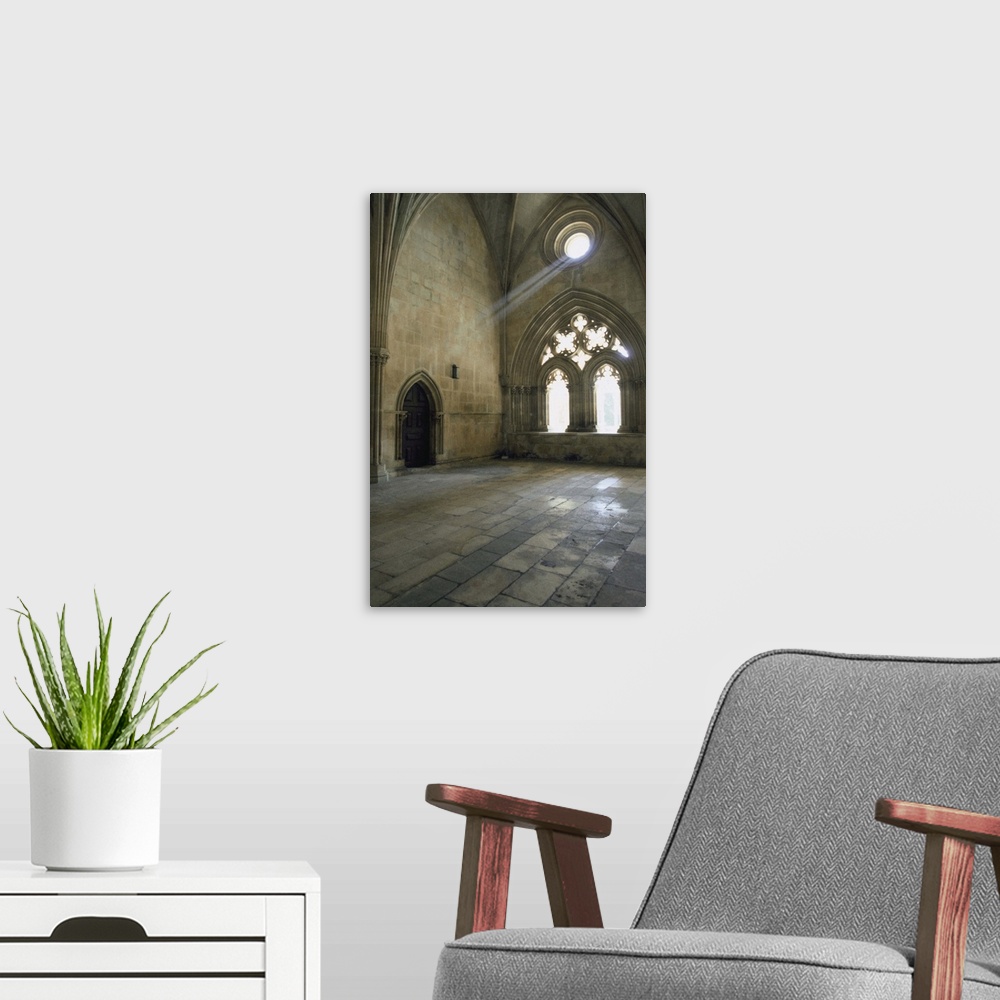 A modern room featuring Interiors of a monastery, Batalha, Portugal